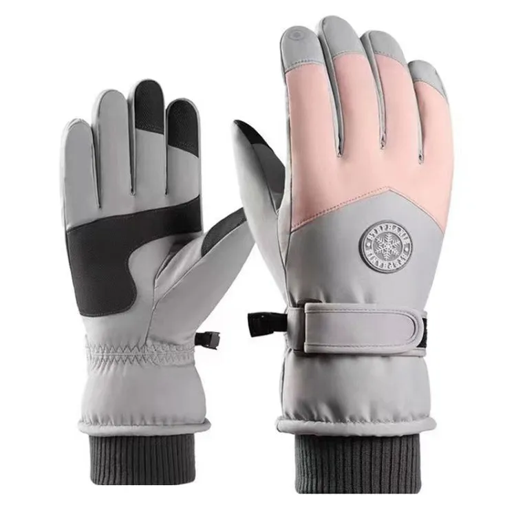 1 Pair Outdoor Cycling Sports Cold and Windproof Warm Finger Gloves, Style: Female Type (Gray Pink)