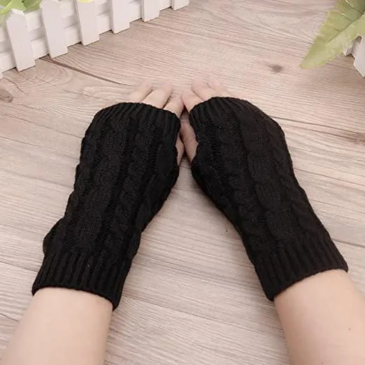 2-Pairs: Women's Winter Warm Knit Fingerless Gloves