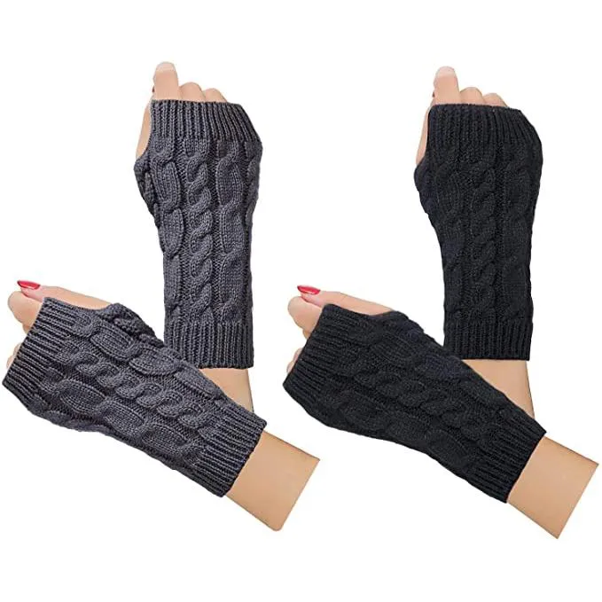 2-Pairs: Women's Winter Warm Knit Fingerless Gloves