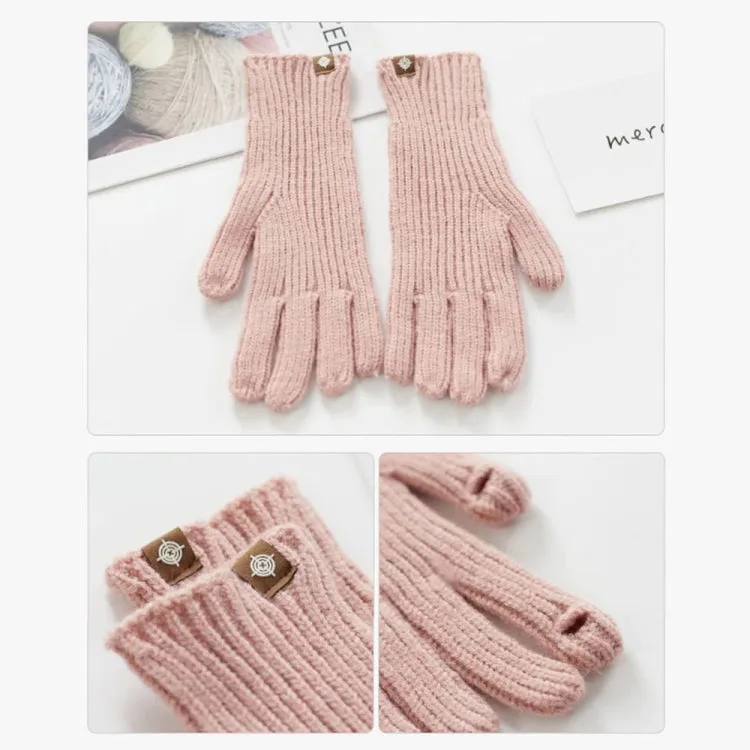 227-A0124 Wool Knit Striped Warm Touchscreen Gloves Winter Warm Cycling Gloves(Light Khaki)