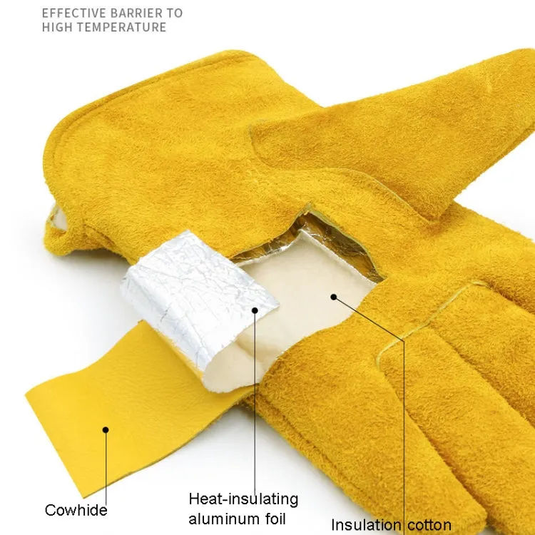 A2421 Cowhide High Temperature Welding Gloves Insulated Aluminum Foil Anti-Heat Gloves(M Yellow)