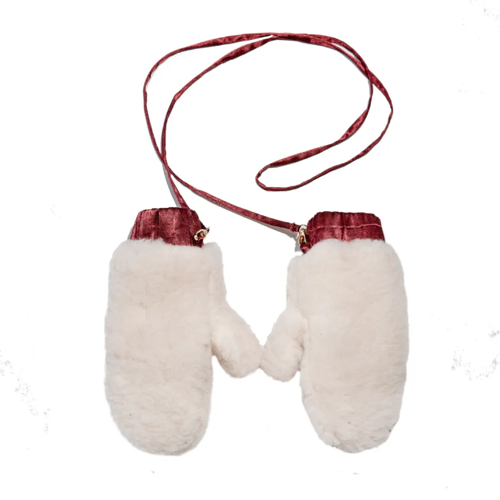 Adult Natural Wool Mittens / Gloves - White