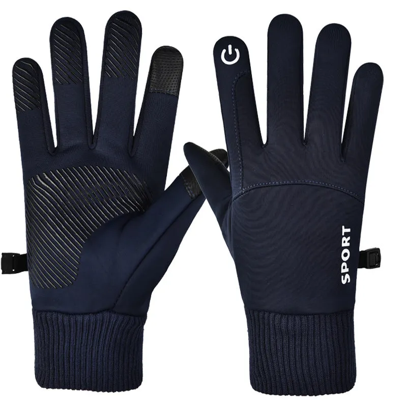 Autumn and winter outdoor sports waterproof, windproof and velvet warm cycling touch screen fishing express takeaway touch screen gloves for men