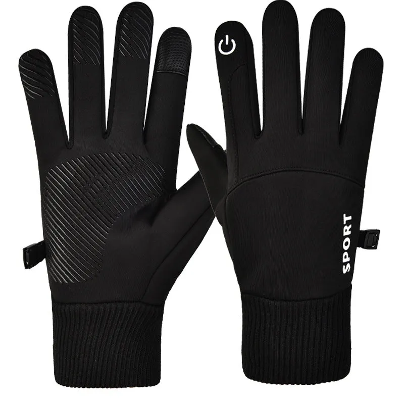 Autumn and winter outdoor sports waterproof, windproof and velvet warm cycling touch screen fishing express takeaway touch screen gloves for men