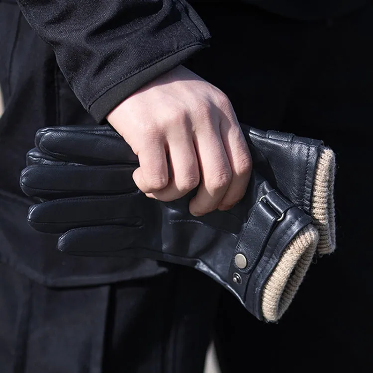 Autumn And Winter Padded Leather Gloves Business Simple Outdoor Sports Warm Gloves, Size: L(Black)