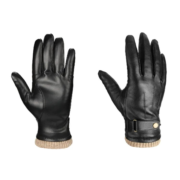 Autumn And Winter Padded Leather Gloves Business Simple Outdoor Sports Warm Gloves, Size: L(Black)