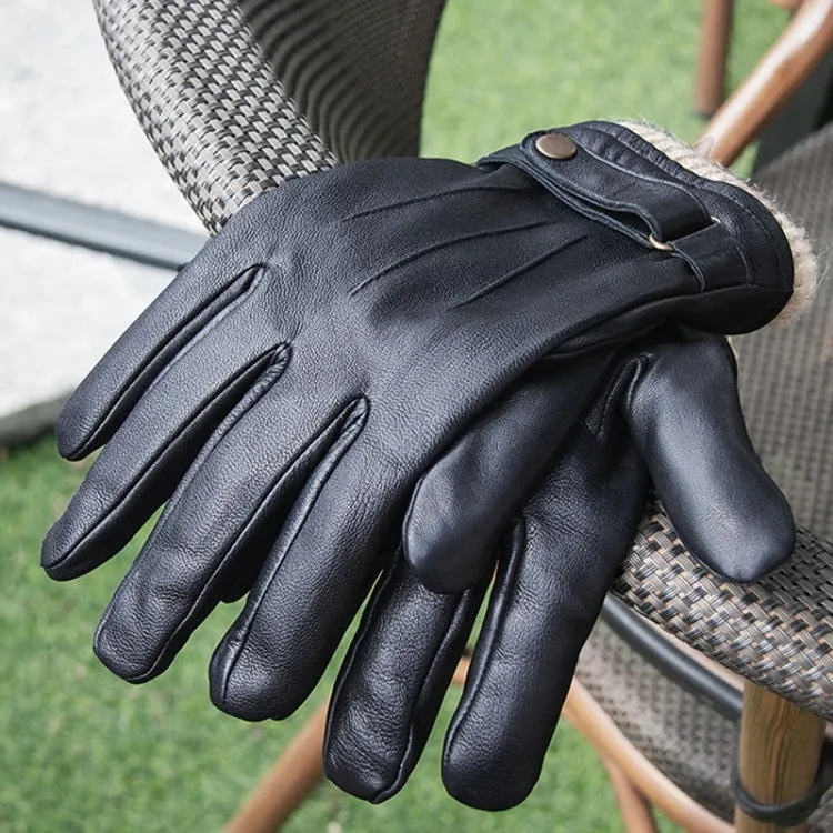 Autumn And Winter Padded Leather Gloves Business Simple Outdoor Sports Warm Gloves, Size: L(Black)