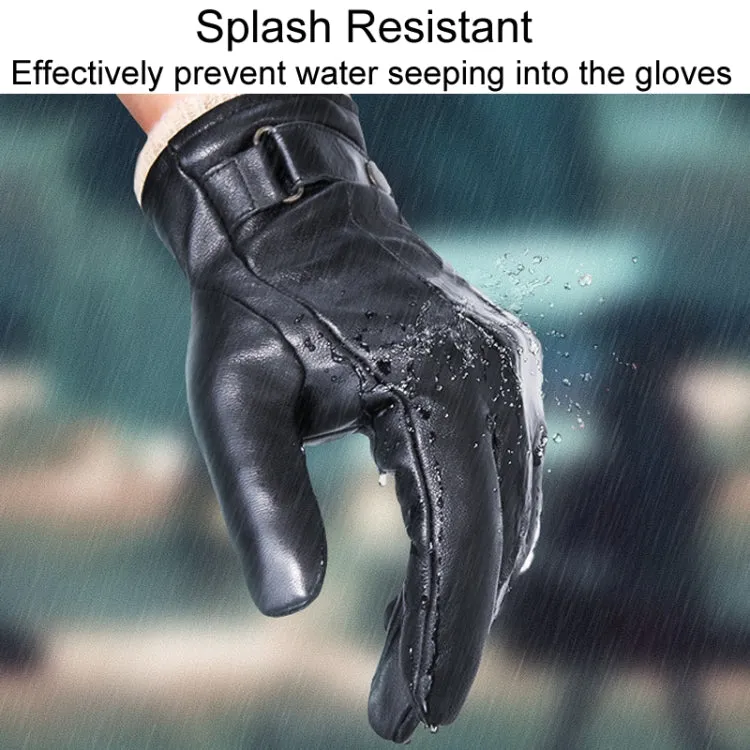 Autumn And Winter Padded Leather Gloves Business Simple Outdoor Sports Warm Gloves, Size: L(Black)