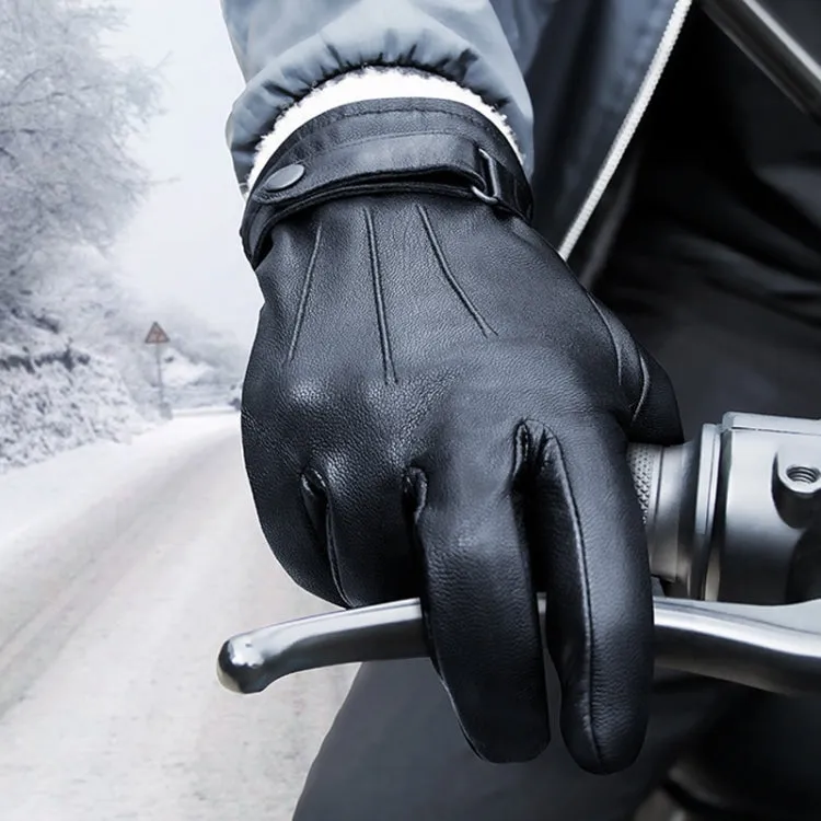 Autumn And Winter Padded Leather Gloves Business Simple Outdoor Sports Warm Gloves, Size: L(Black)