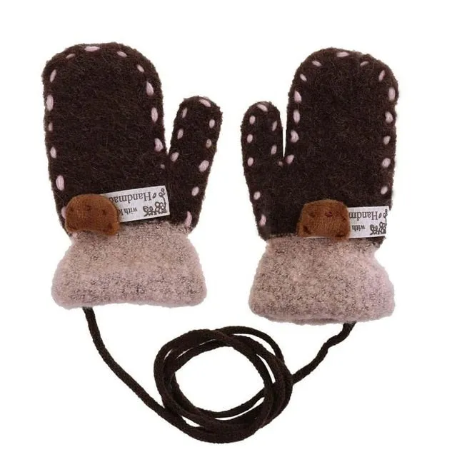 Autumn Winter Warm Gloves Kids Cartoon Bear Mittens Knitted Thicken Full Finger Gloves Children Outdoor Ski Gloves Hand Warmer