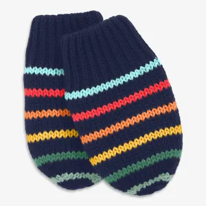 Baby fleece-lined mittens in rainbow stripe