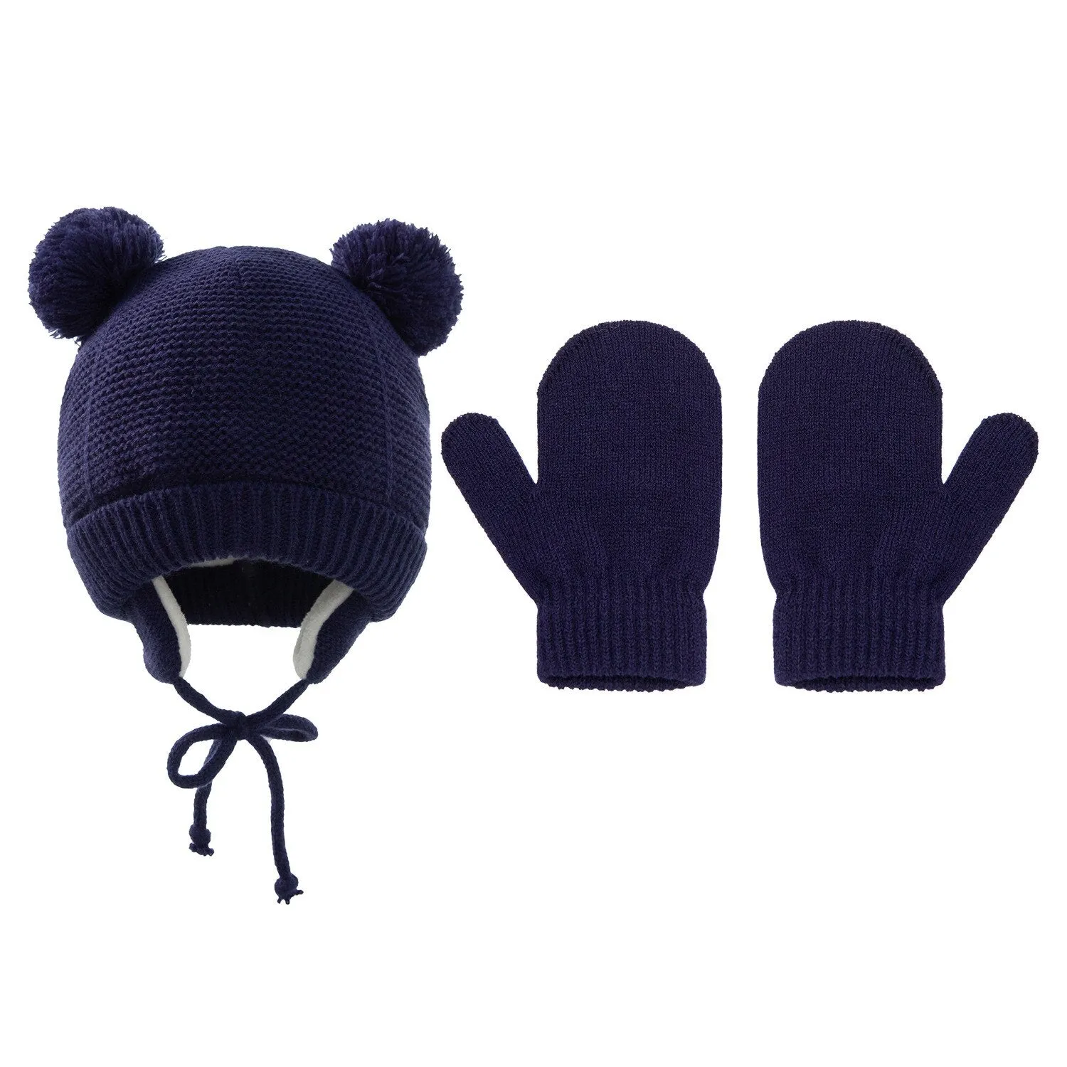 Baby Kids Girls Boys Winter Warm Knit Hat Ear Solid Warm Cute Glove 2pcs Lovely Beanie Cap With Hair Ball