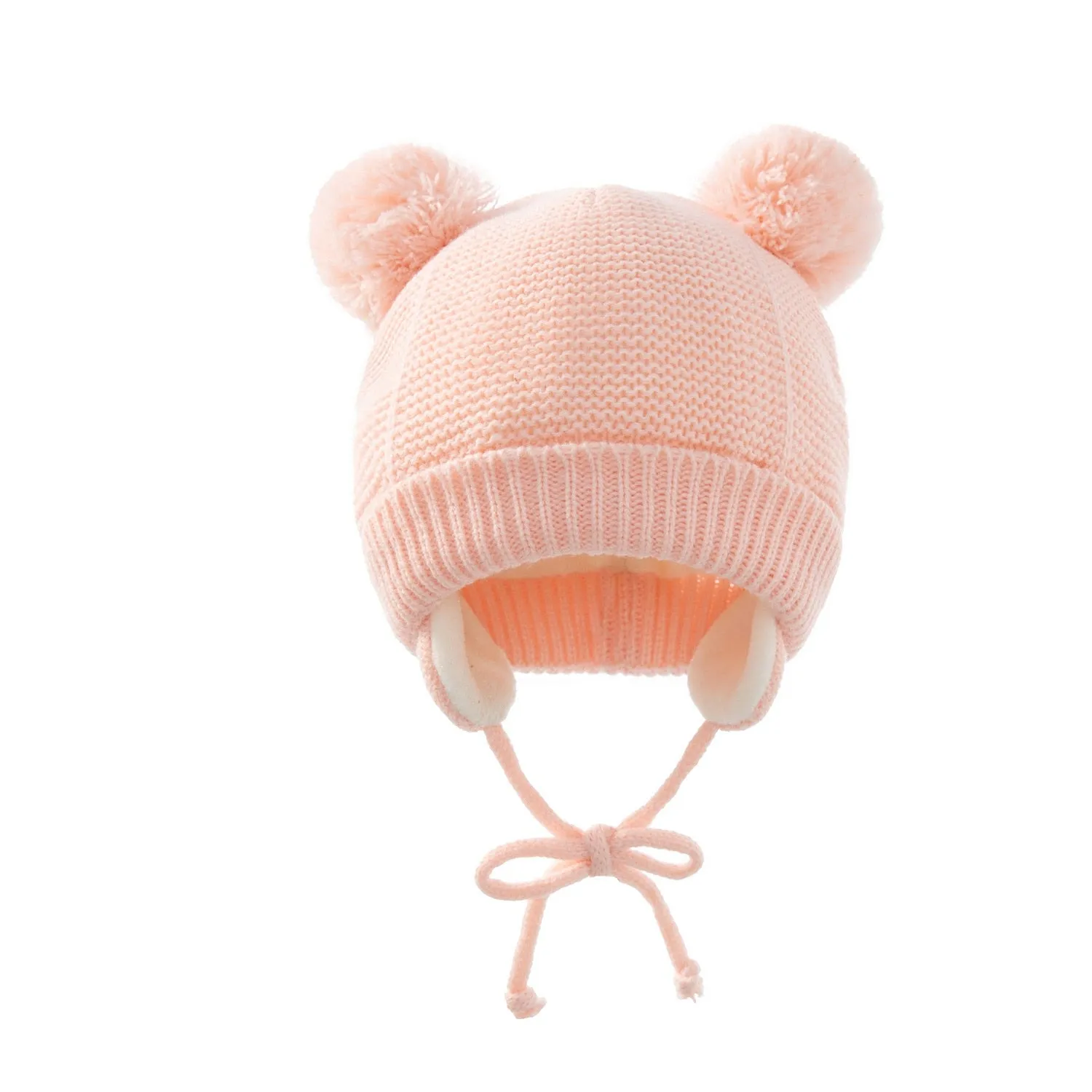 Baby Kids Girls Boys Winter Warm Knit Hat Ear Solid Warm Cute Glove 2pcs Lovely Beanie Cap With Hair Ball