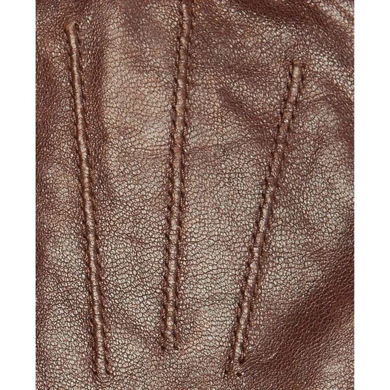 Barbour Fur Trimmed Ladies Leather Gloves - Dark Caramel