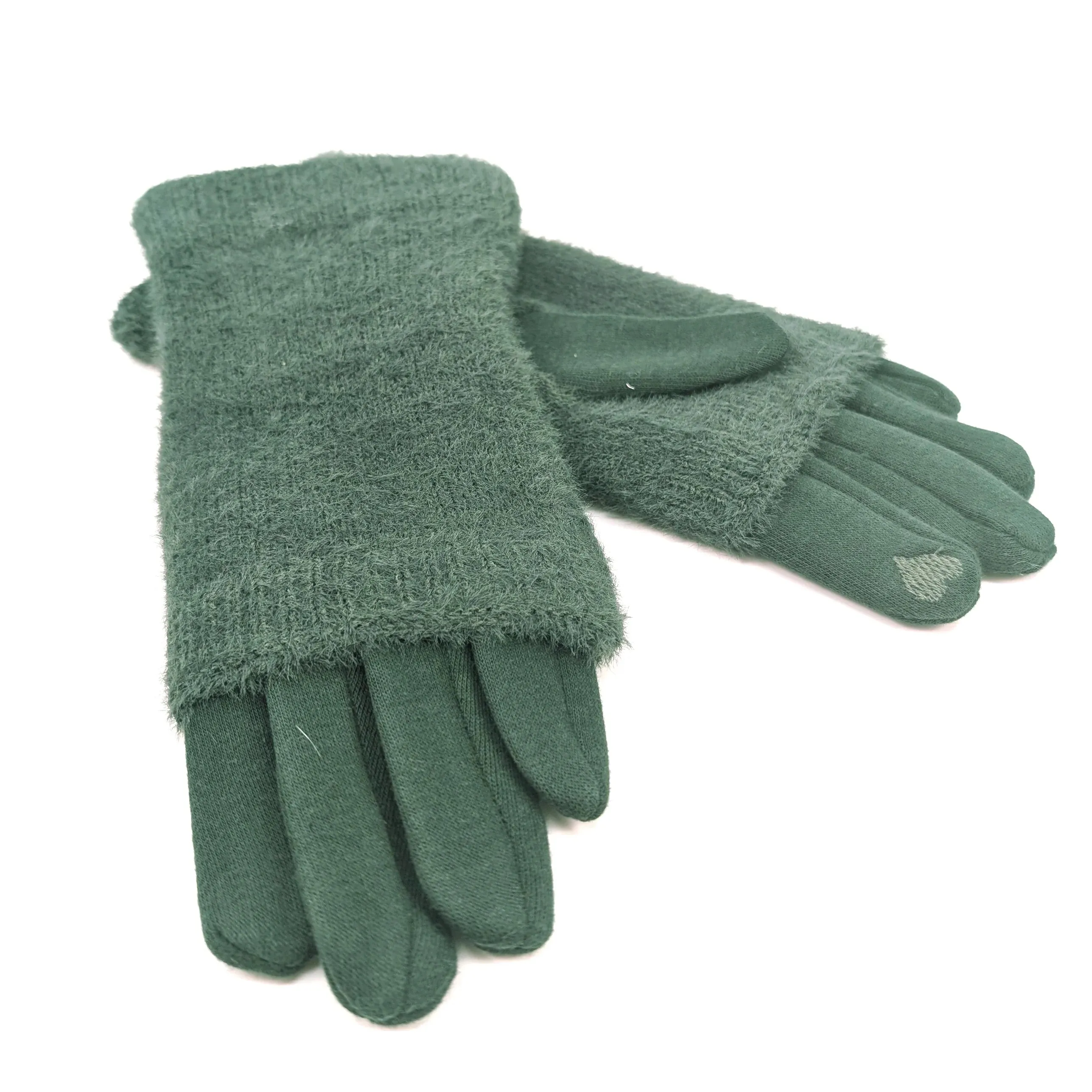 Black Ginger Hunter Green Faux Fur Two in One Gloves - 800-590