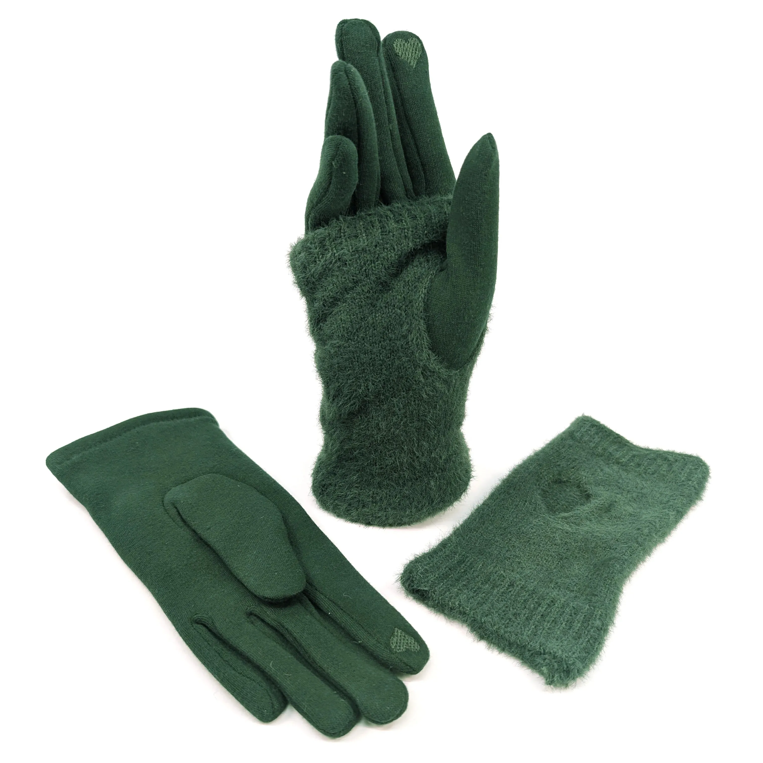 Black Ginger Hunter Green Faux Fur Two in One Gloves - 800-590