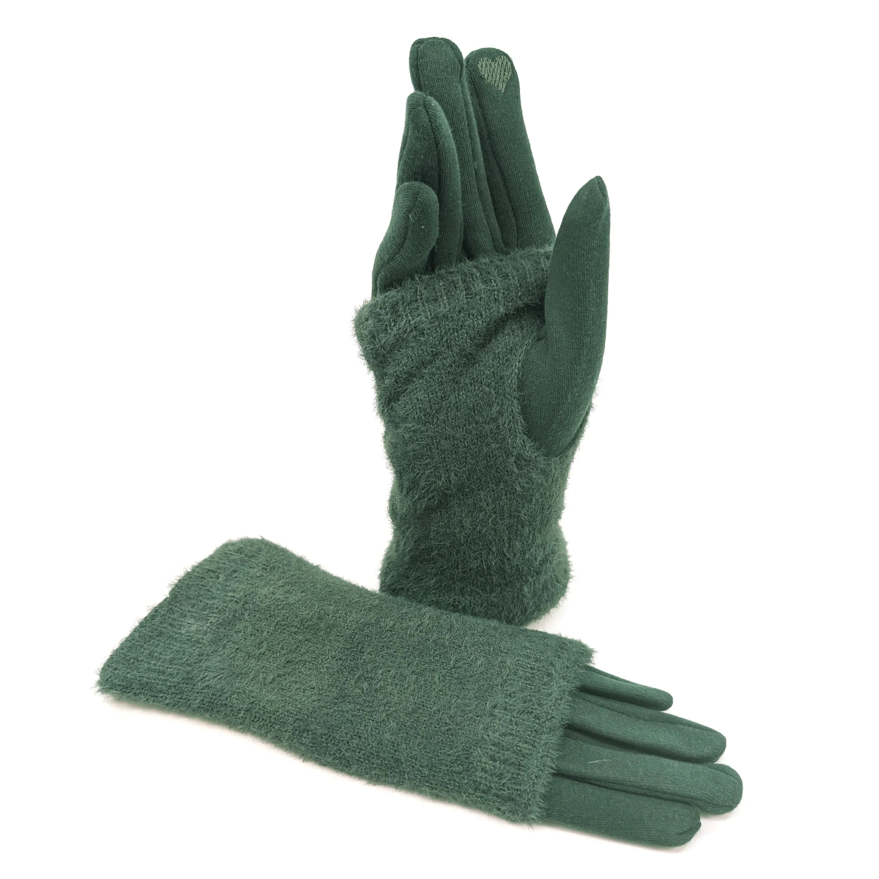 Black Ginger Hunter Green Faux Fur Two in One Gloves - 800-590