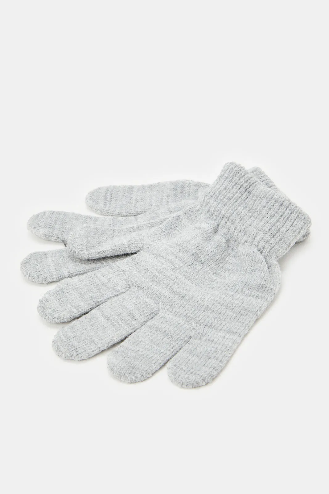 Boys Grey Knitted Cap With Gloves Set (2 Piece)