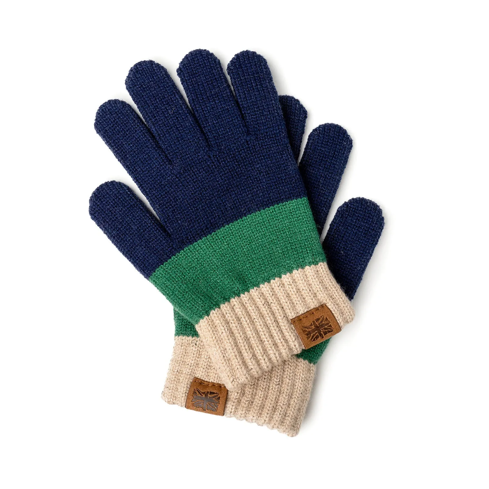 Britts Knits Kids Cozy Gloves- Navy Blue/Green/Tan