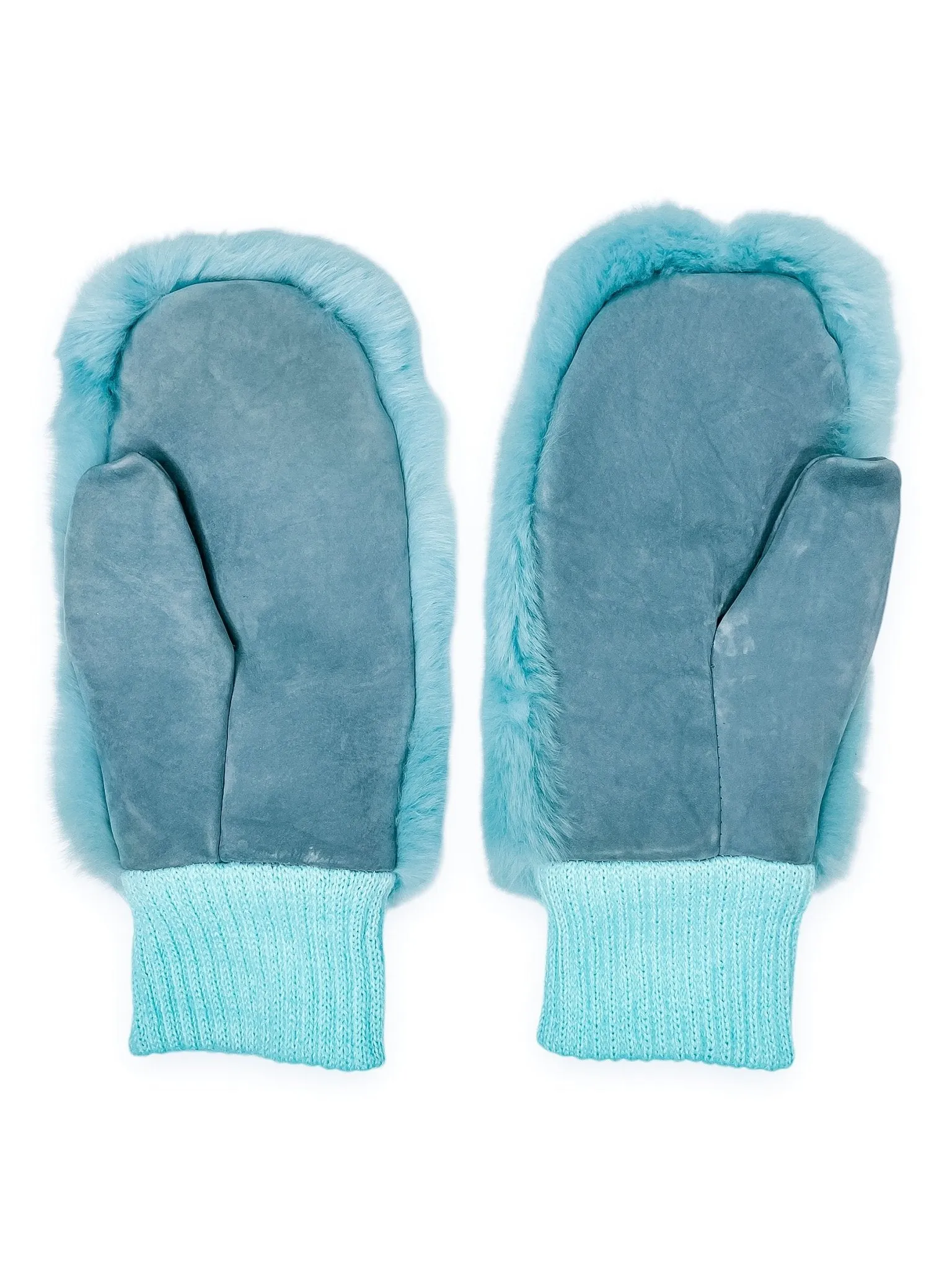 Chinchilla Fur And Leather Mittens in Blue