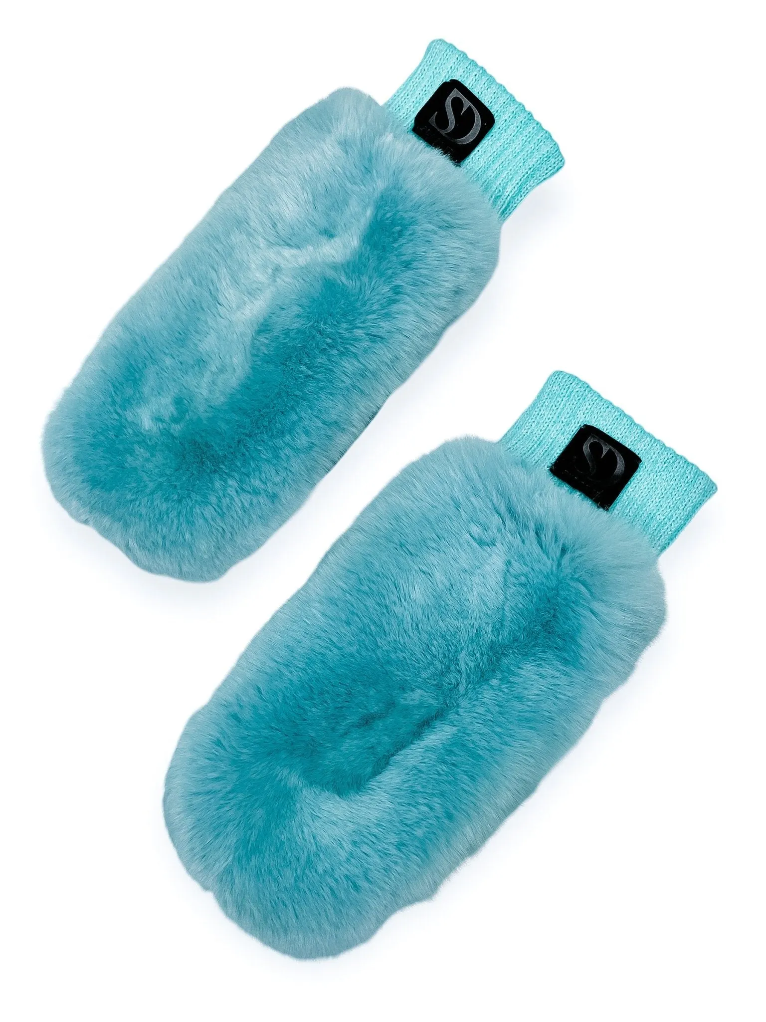 Chinchilla Fur And Leather Mittens in Blue