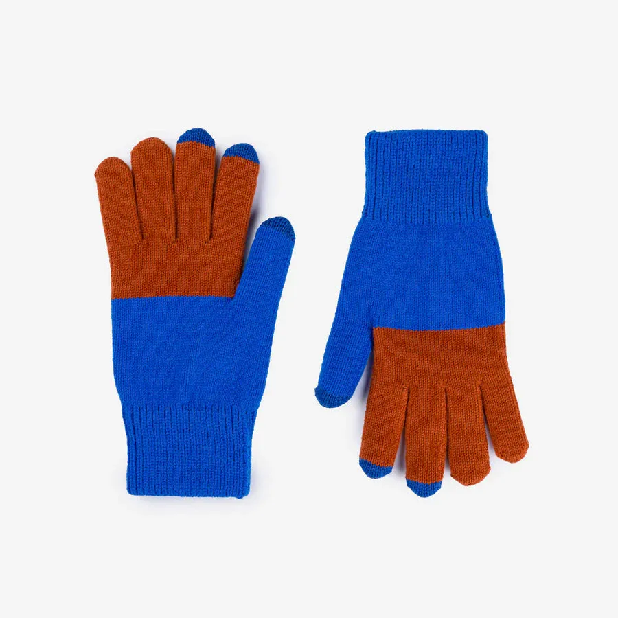 COLORBLOCK KNIT TOUCHSCREEN GLOVES COBALT RUST