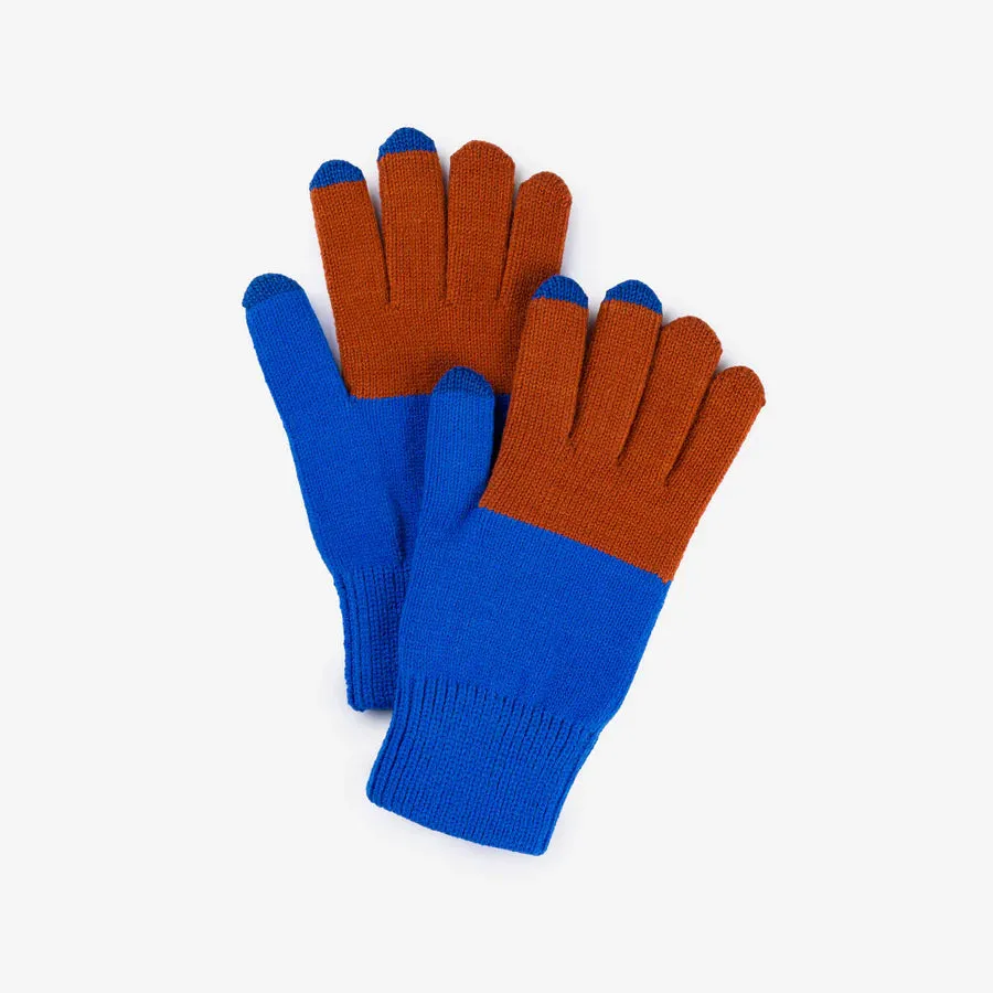 COLORBLOCK KNIT TOUCHSCREEN GLOVES COBALT RUST