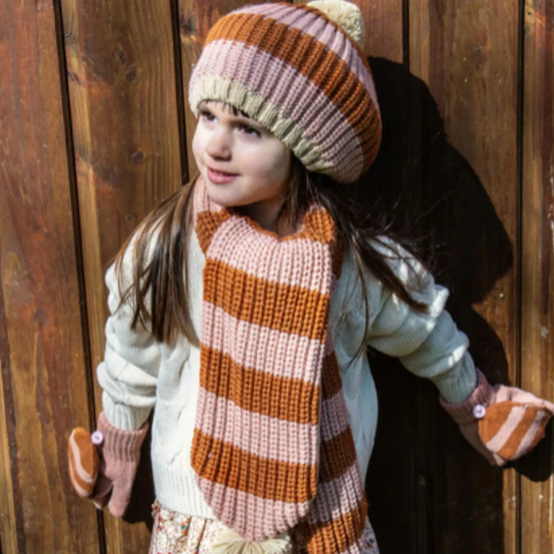 Cozy Striped Knitted Beret Pink