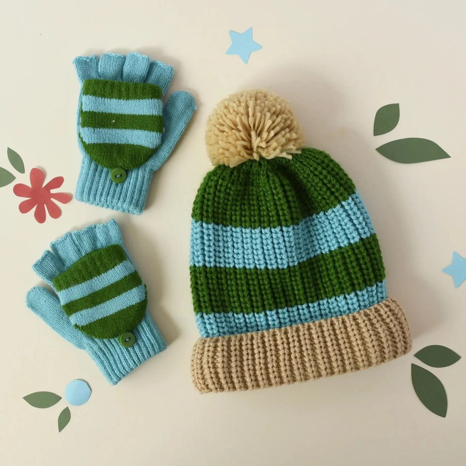 Cozy Striped Knitted Hat Green