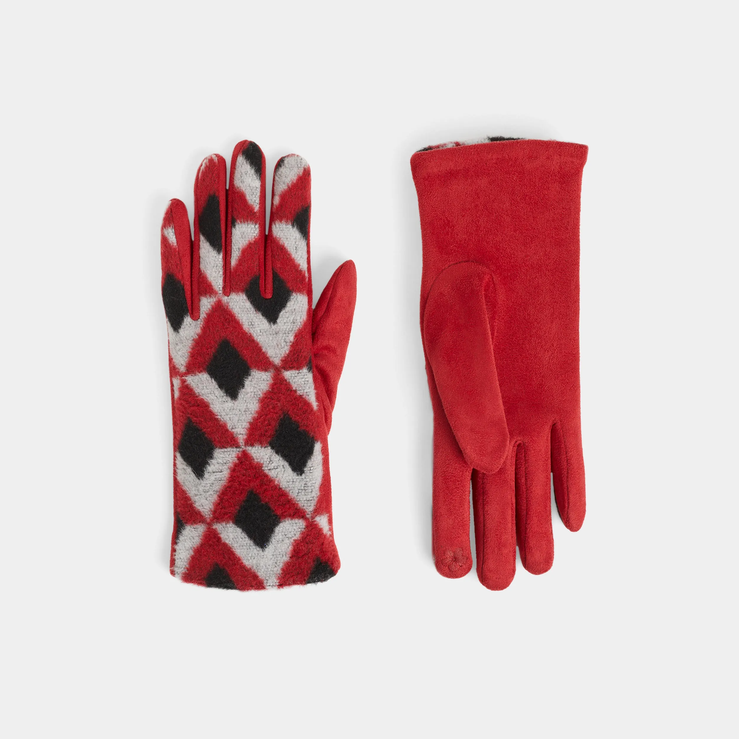 Diamond Pattern Touchscreen Gloves - Red