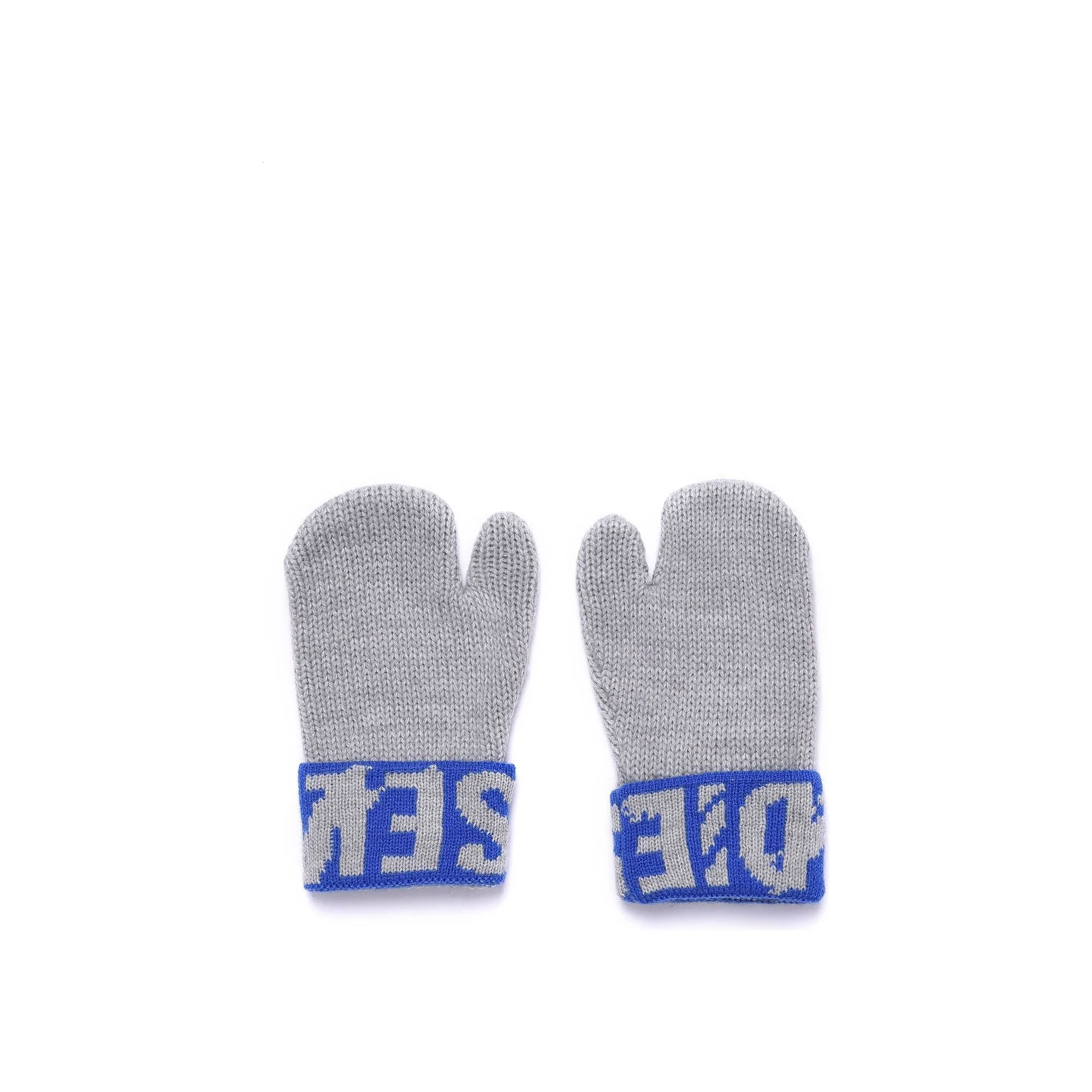 Diesel Grey Wool Mittens with Text Design