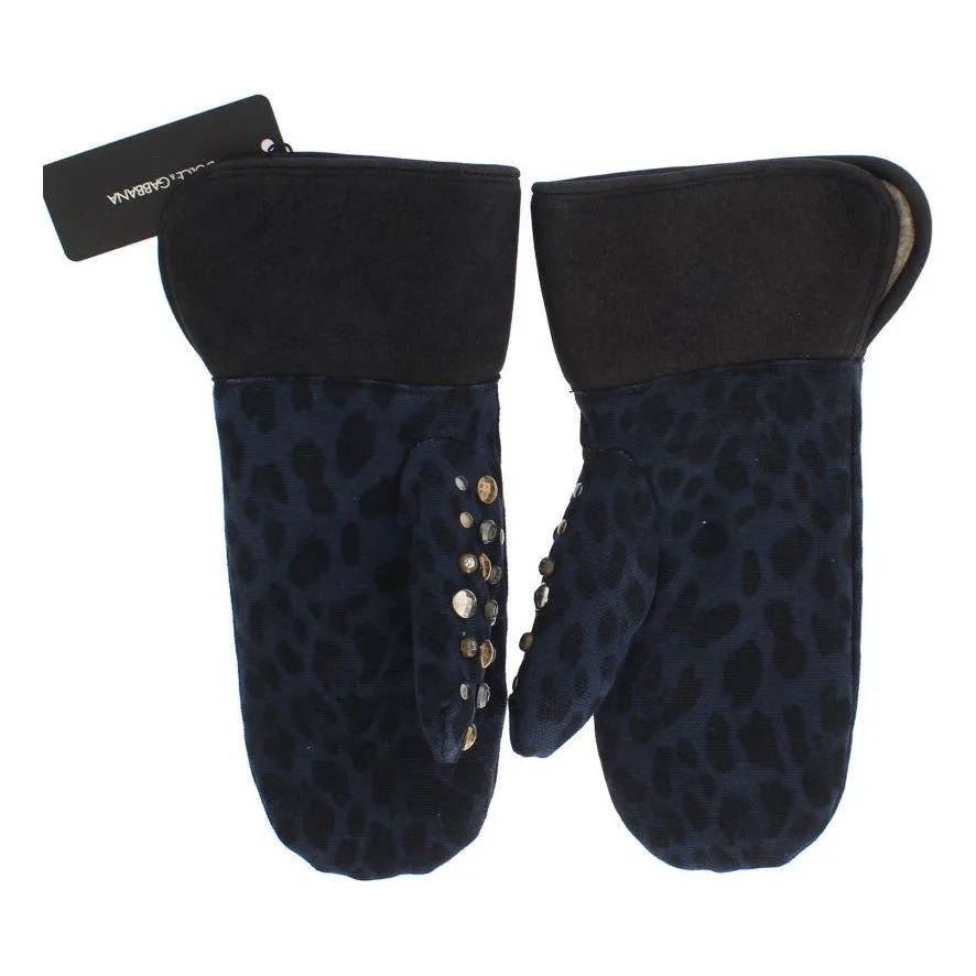 Dolce & Gabbana Chic Gray Wool & Shearling Gloves with Studded Details