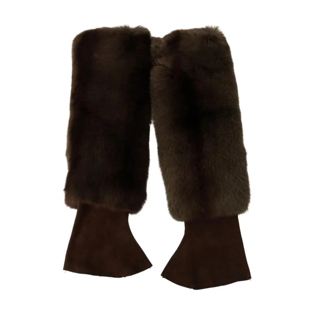 Dolce & Gabbana Elegant Brown Fur & Leather Elbow-Length Gloves