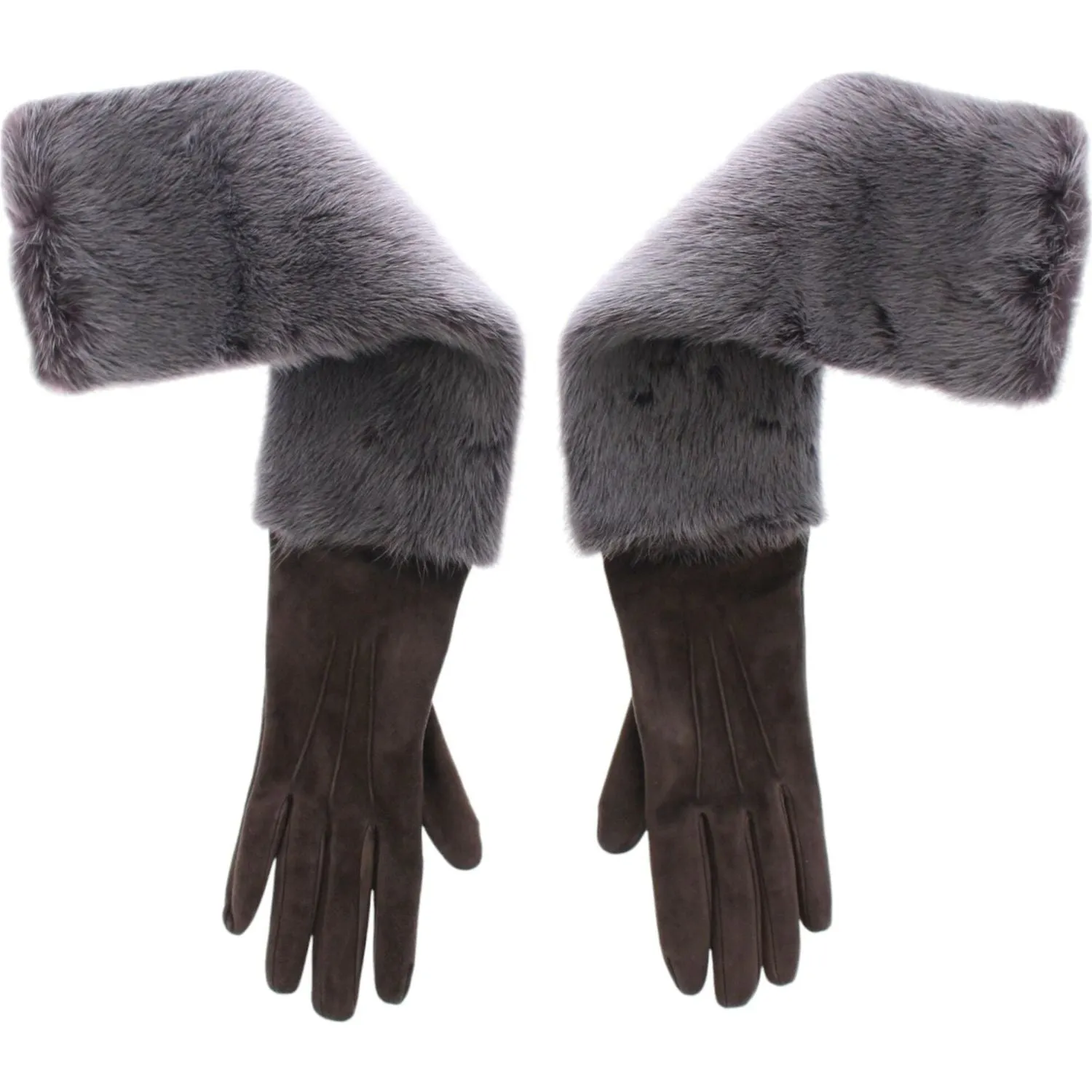 Dolce & Gabbana Elegant Gray Mink Fur Leather Elbow Gloves