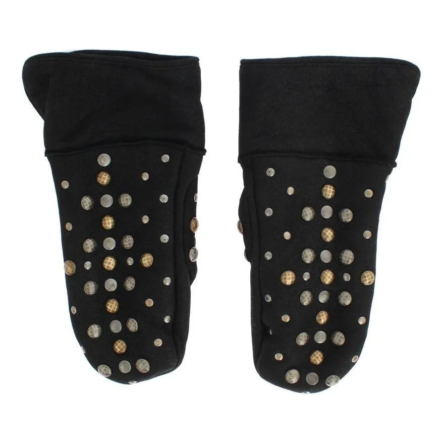 Dolce & Gabbana Elegant Studded Gray Wool Gloves