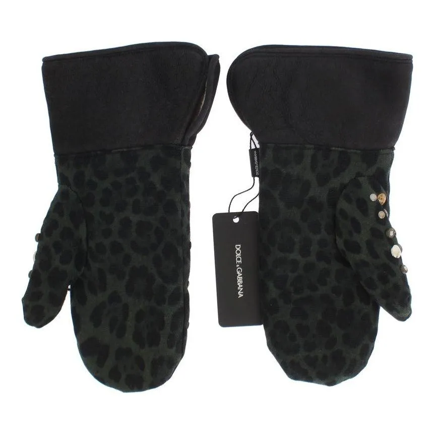 Dolce & Gabbana Elegant Studded Gray Wool Shearling Gloves