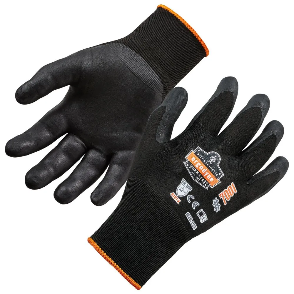 Ergodyne 17951 #7001 XS Black Nitrile Coated Gloves