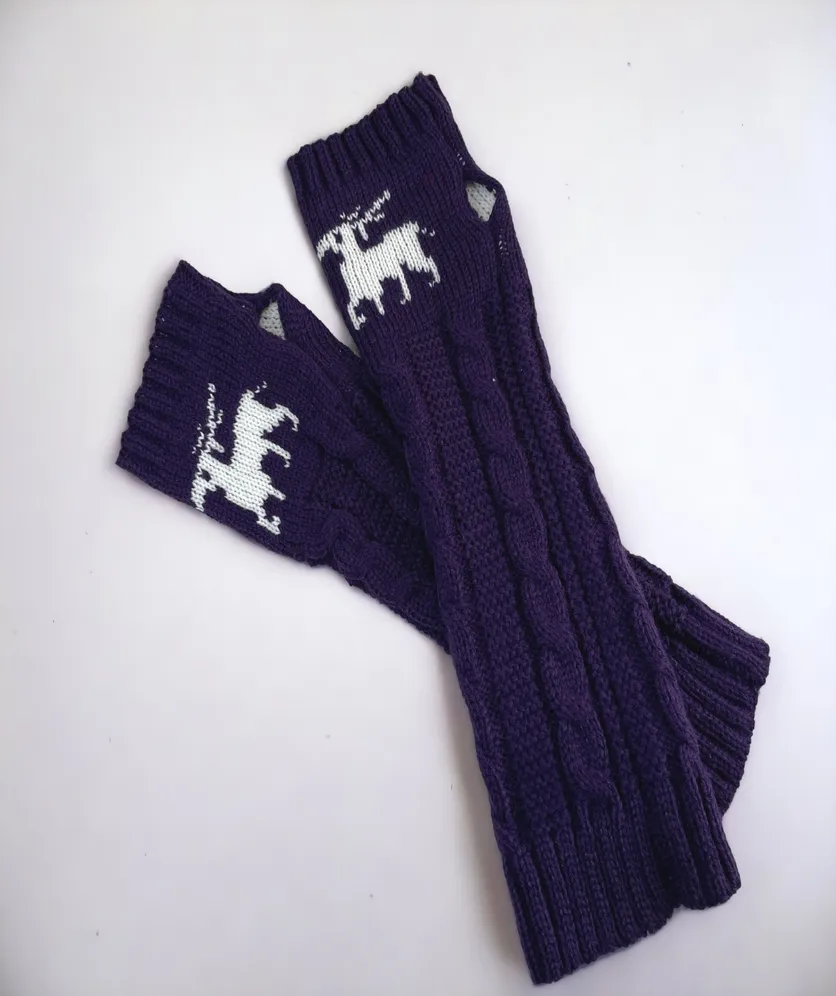 Fingerless Gloves Women Winter Knit Arm Warmers Long Reindeer