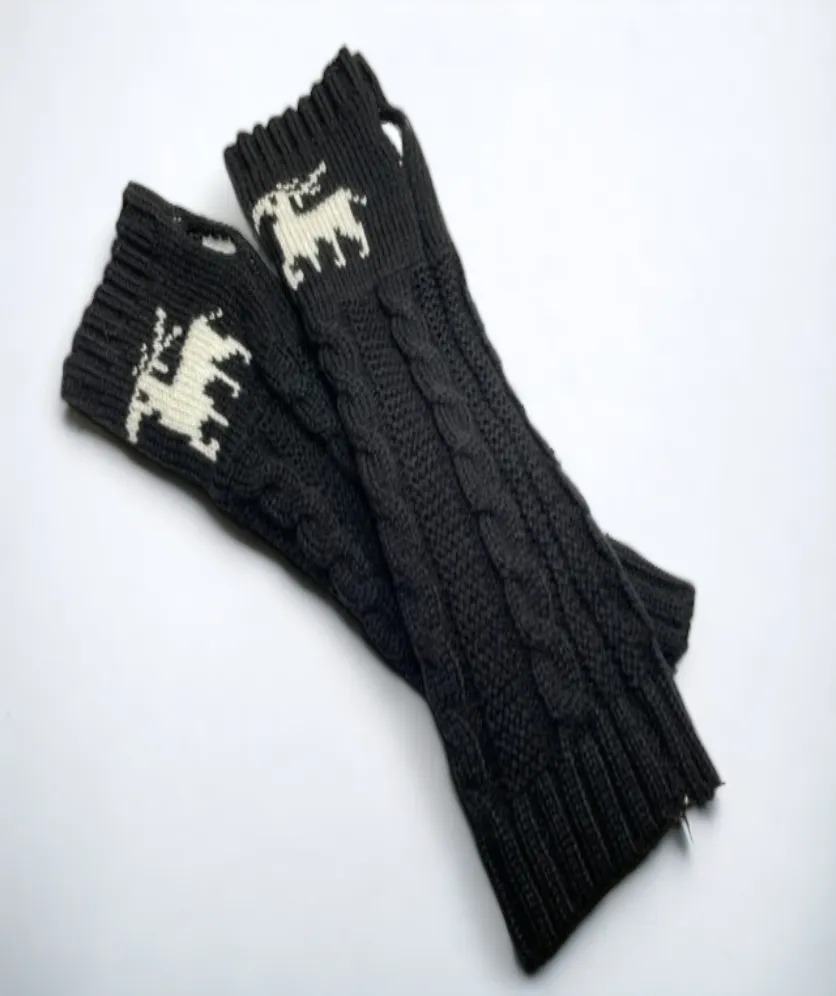 Fingerless Gloves Women Winter Knit Arm Warmers Long Reindeer