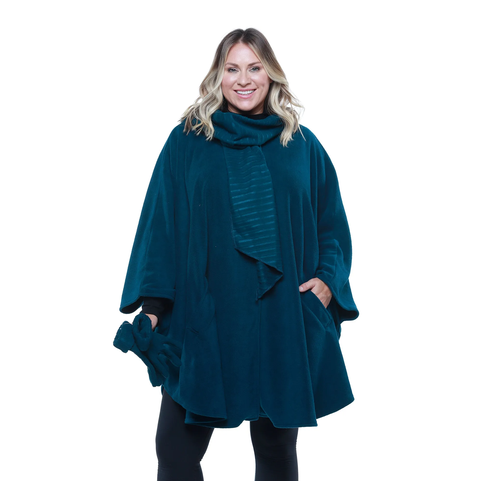 Hannah Cozy Coat Cape with Attached Scarf, and Gloves Set