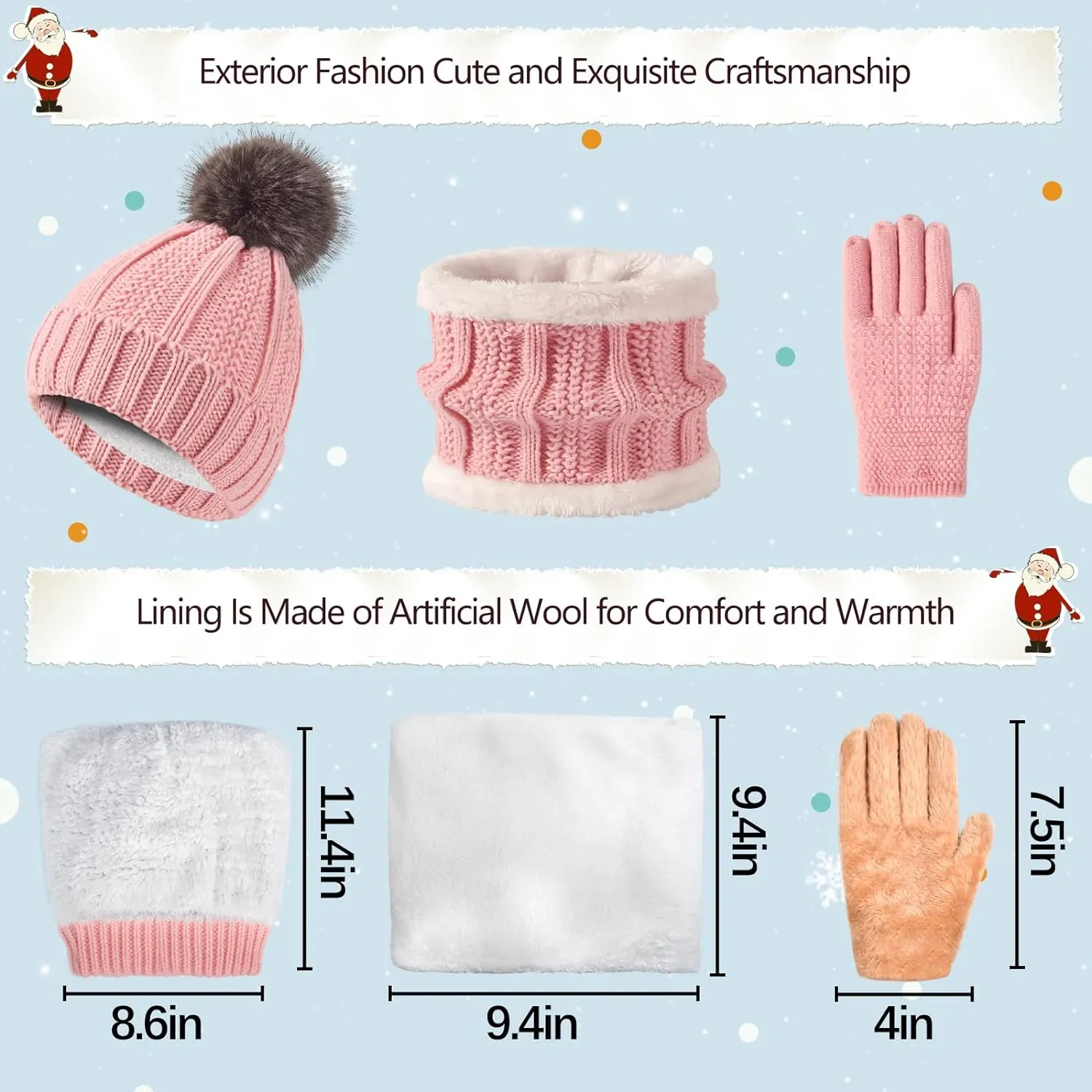 Kids Winter Beanie Hat Gloves Scarf Set, Girls Boys