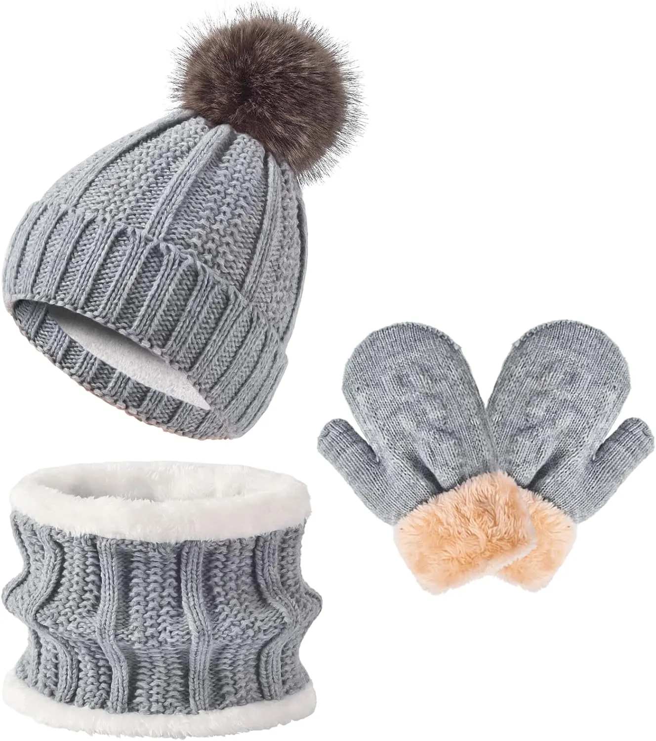 Kids Winter Beanie Hat Gloves Scarf Set, Girls Boys