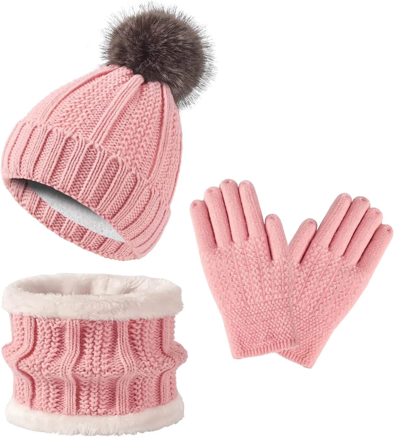 Kids Winter Beanie Hat Gloves Scarf Set, Girls Boys