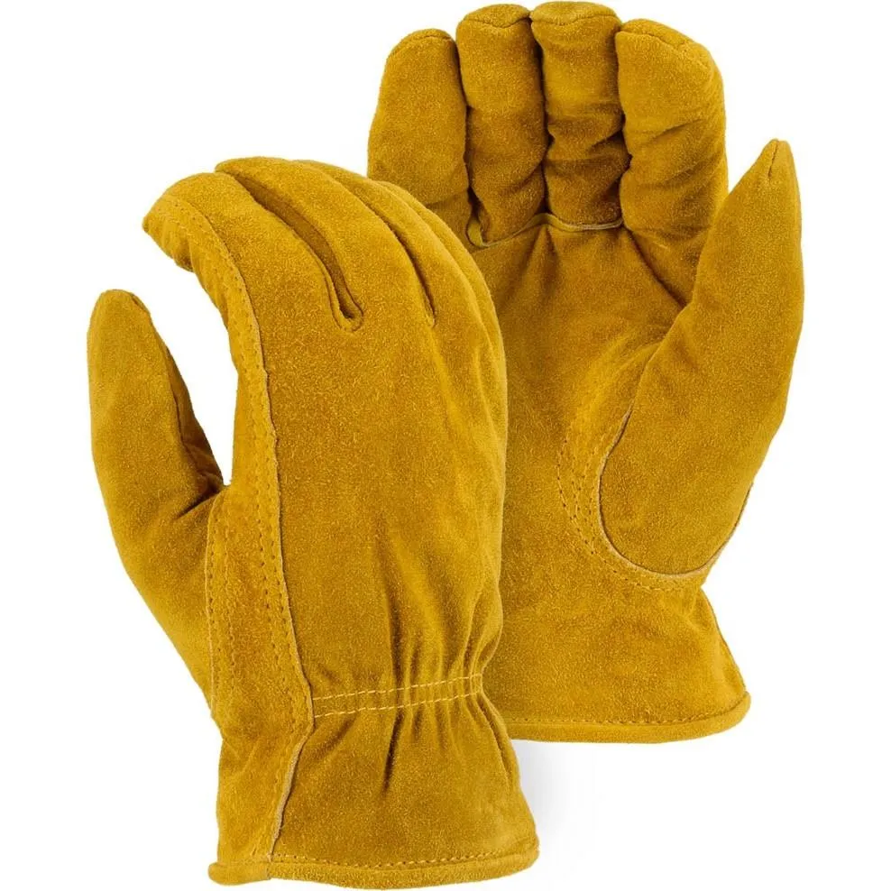 Leather Drivers Glove - Side Split Cowhide, Winter Lined, Keystone Thumb, Shirred Back, Majestic (PK 12 Pairs)