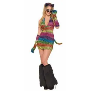 Long Rainbow Leopard Print Gloves