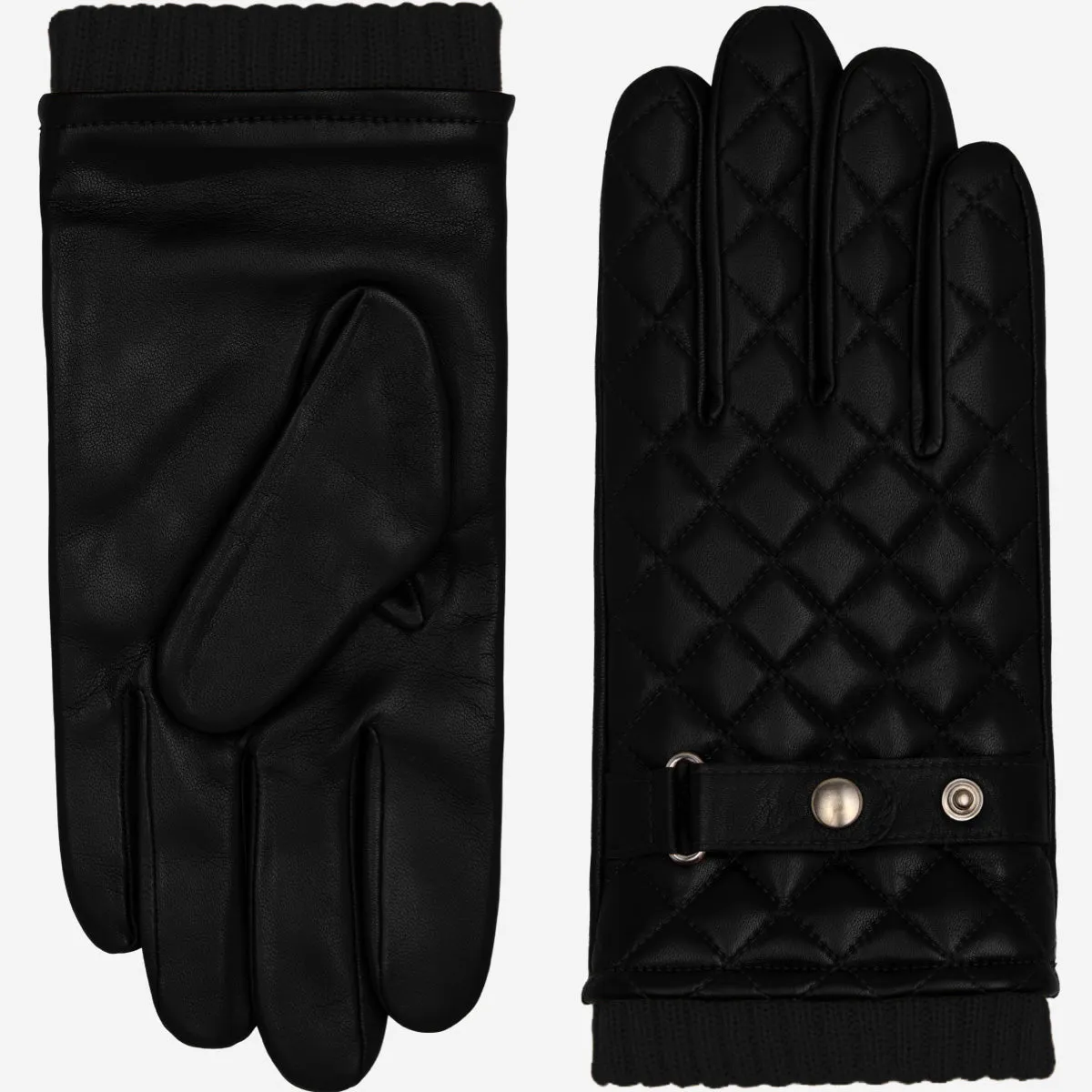 Luca (black) - Italian lambskin leather gloves with cashmere lining and checkered pattern