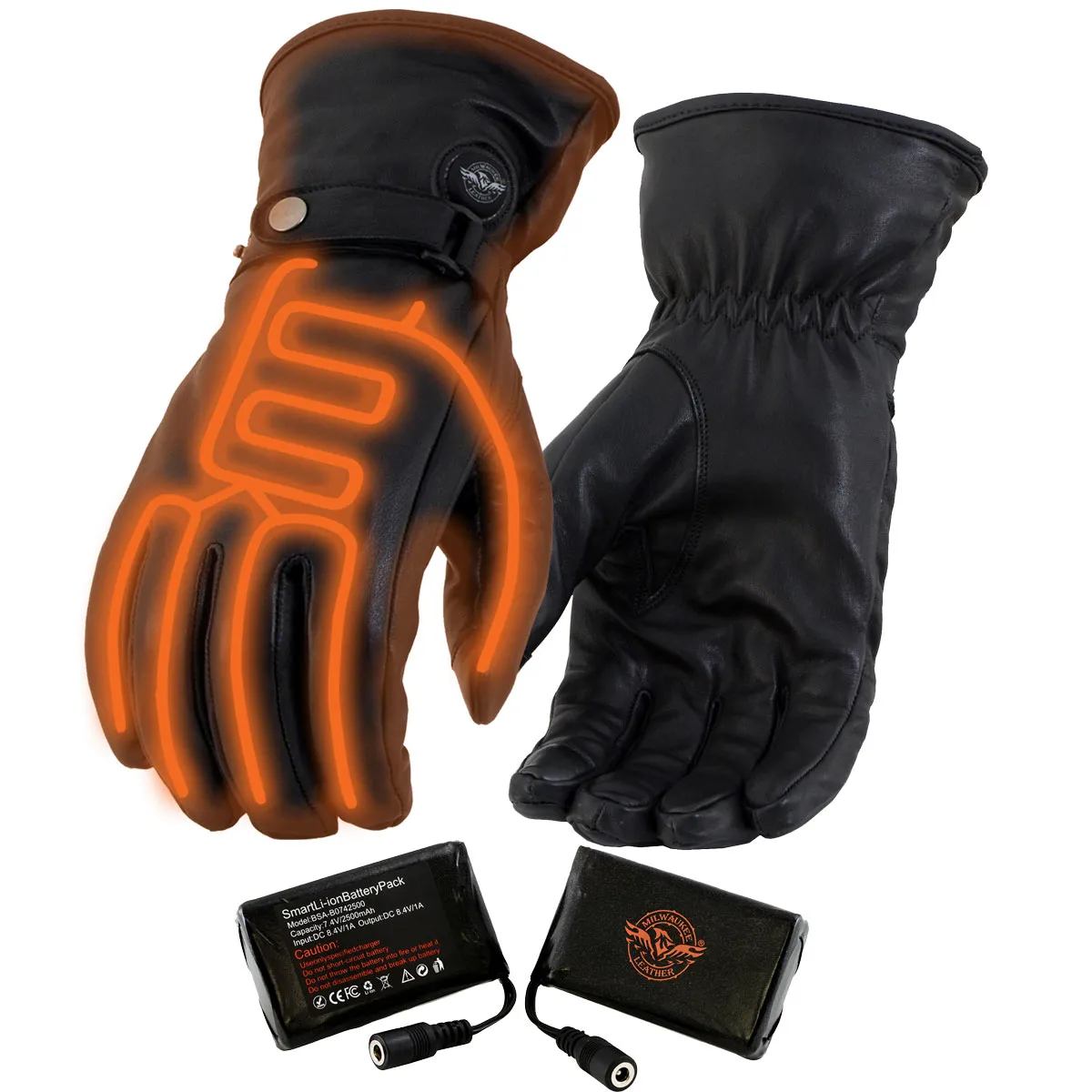 Milwaukee Leather MG7519SET Men’s Black Leather Heated Winter Gloves for Motorcycle Ski Hiking w/ Battery & i-Touch