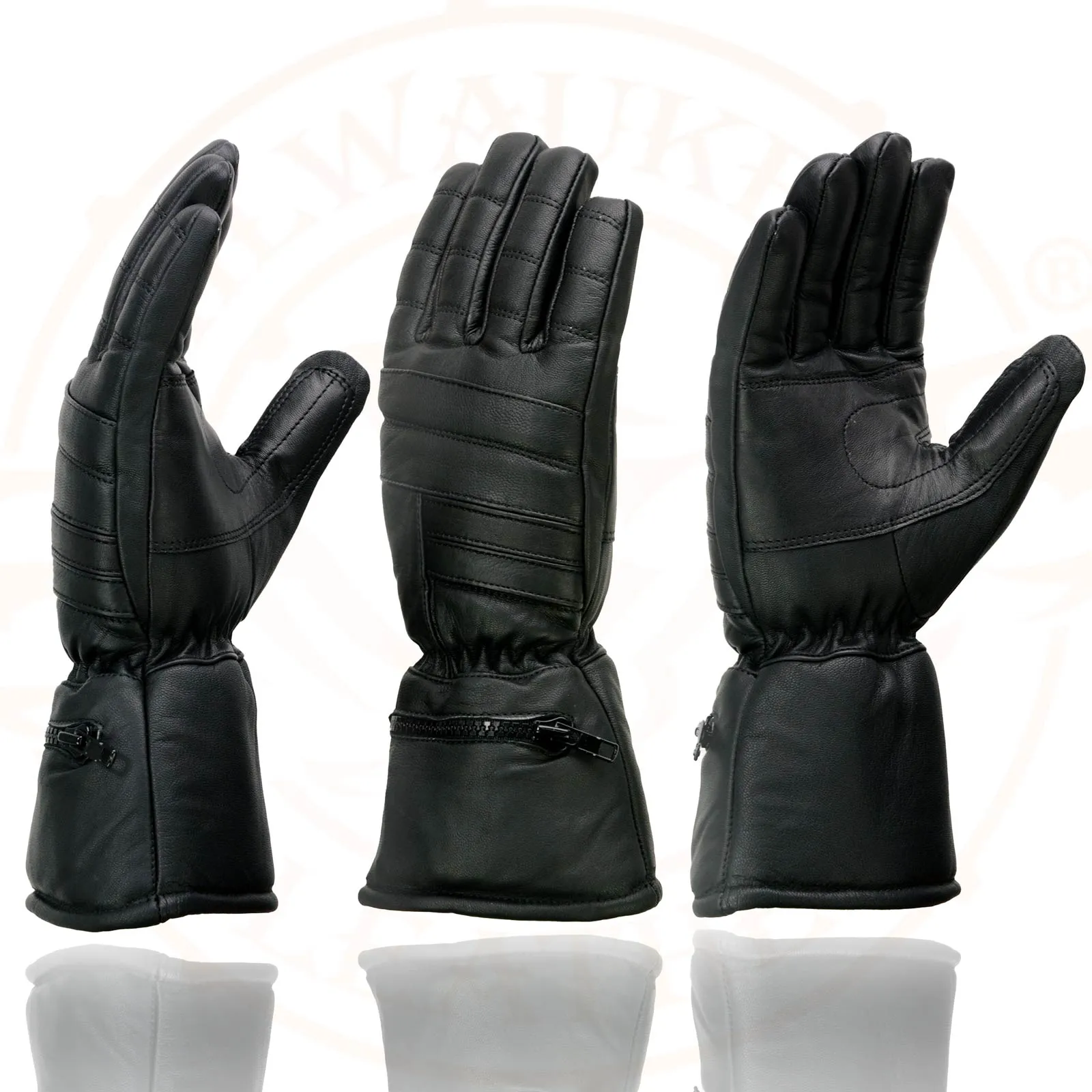 Milwaukee Leather SH230 Men's Black Leather Warm Lining Gauntlet Motorcycle Hand Gloves W/ ‘Rain Mitten and Pull-on Closure’