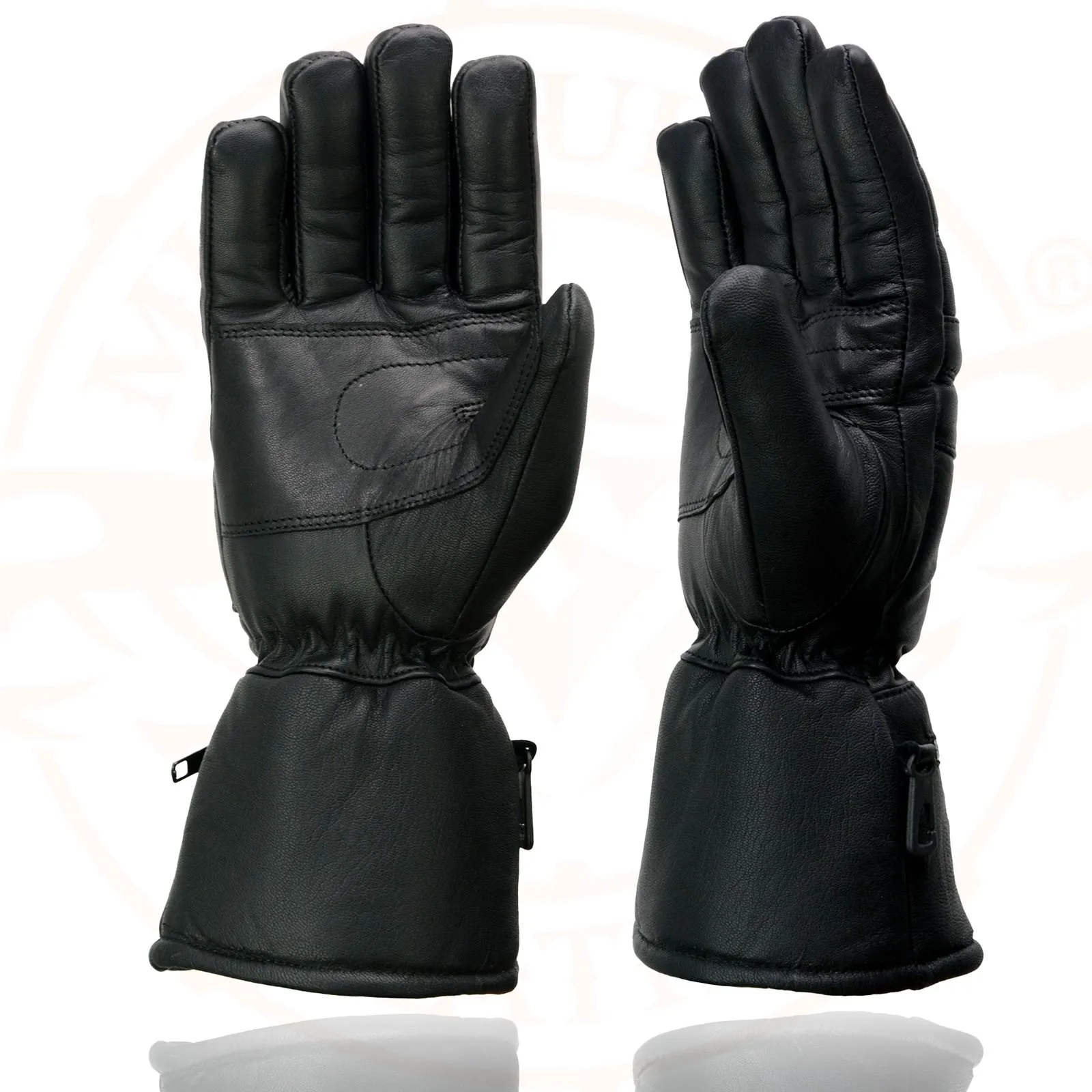 Milwaukee Leather SH230 Men's Black Leather Warm Lining Gauntlet Motorcycle Hand Gloves W/ ‘Rain Mitten and Pull-on Closure’