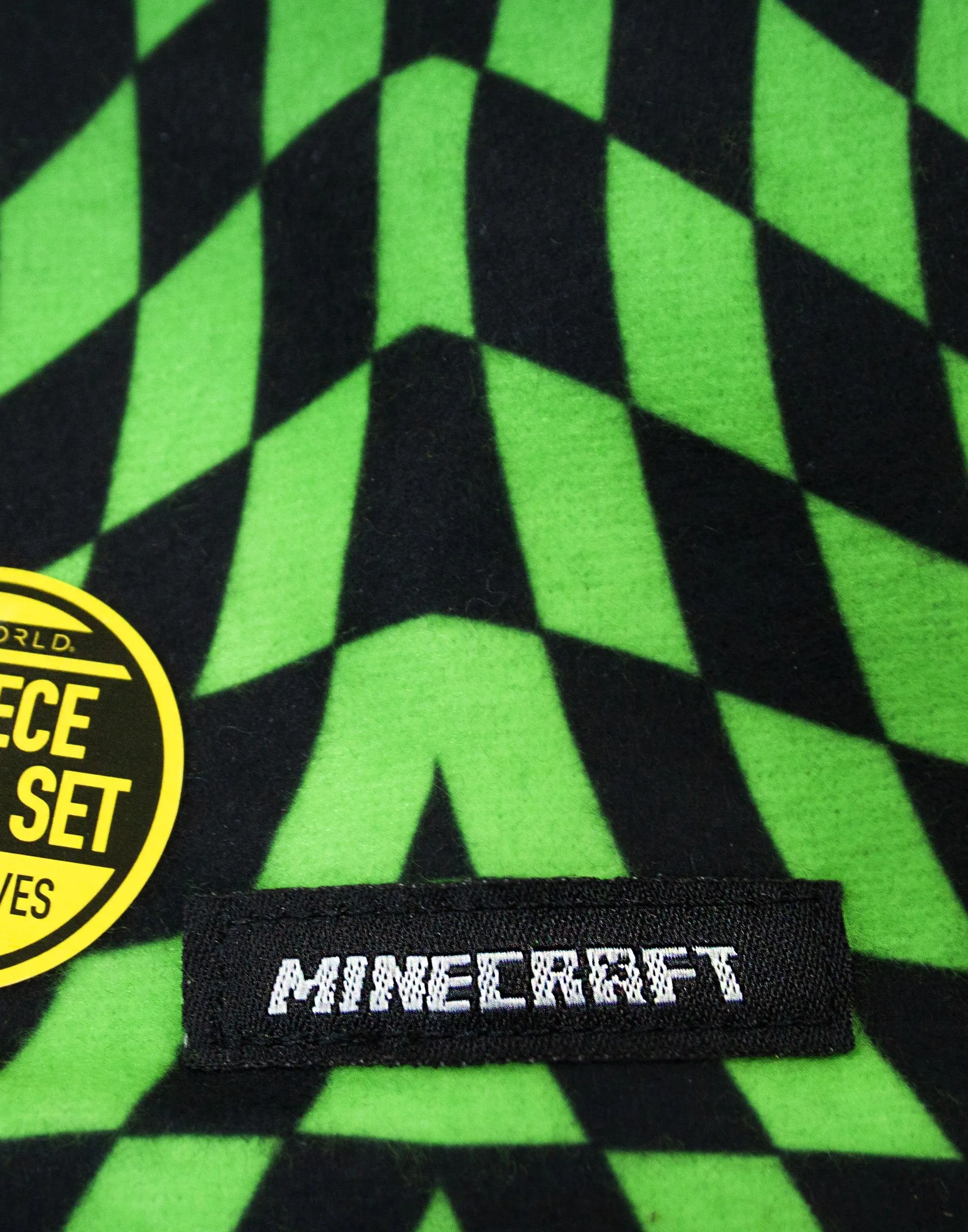 Minecraft Boy's Creeper Checkered 2 piece Kids Hat and Gloves Set